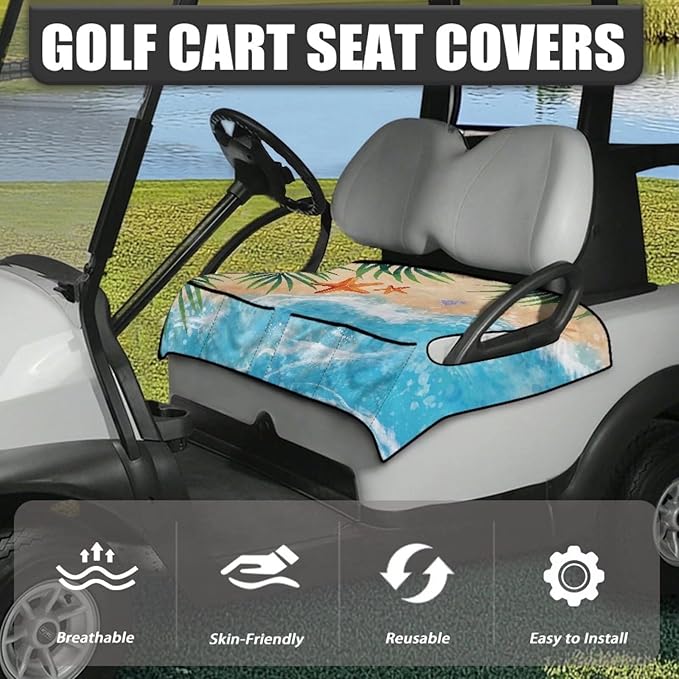 Biyejit Golf Cart Seat Covers with 4 Pockets Golf Cart Seat Towel Blanket Fits 2-Seat Golf Carts, Golf Cart Accessories