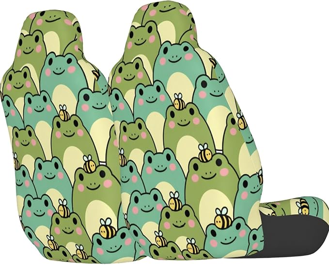 Delerain Car Seat Covers Set 2Pcs, Cute Chubby Frog Universal Front Car Seats Vehicle Enterior Protector Suitable Fits Most Car Auto SUV Sedan Truck