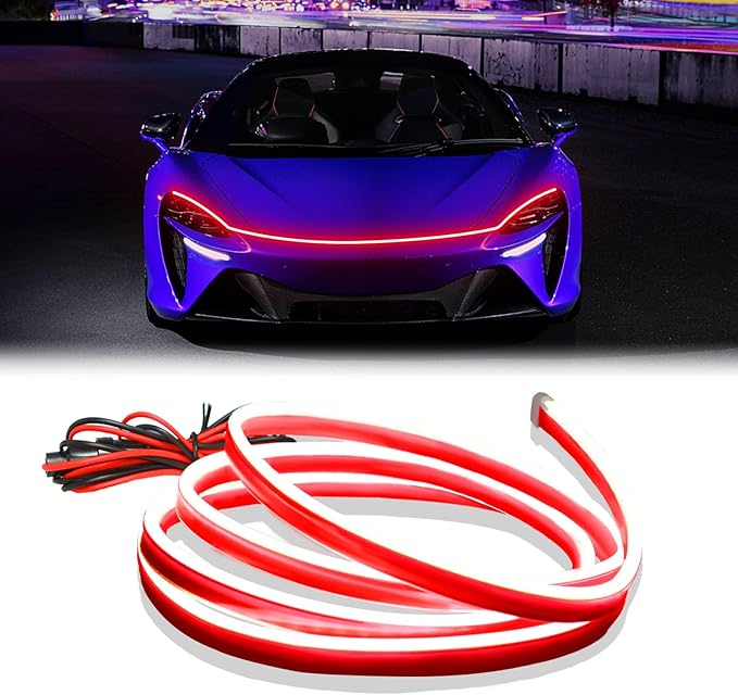 DIBMS 71-inch High-Brightness Car Hood Gap LED Light Strip - Daytime Running Lights Universal Auto Exterior Decor Accessories (Red)