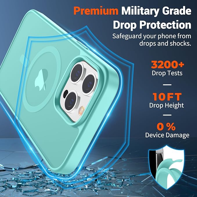 SUPFINE Magnetic for iPhone 13 Pro Max Case (Compatible with MagSafe) (Military Grade Drop Protection) Slim Translucent Matte Shockproof with Anti-Fingerprint Phone Case,Blue Green