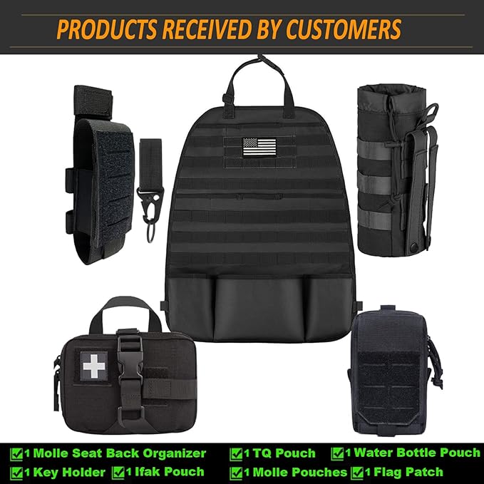 Upgrade 1000D Molle Seat Back Organizer with Pouches, Tactical Molle Vehicle Panel Car Seat Cover Protector Seat Back Organizers
