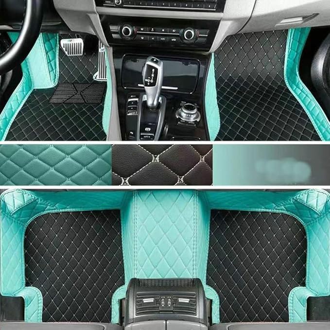 Yaruicar Custom Personalized Floor Mats for Cars Luxury Full Coverage All Car Floor Mats Anti-Slip Leather Car Mat Set Trucks & SUVs Trucks Automotive Floor Mats Liners (Blue White)