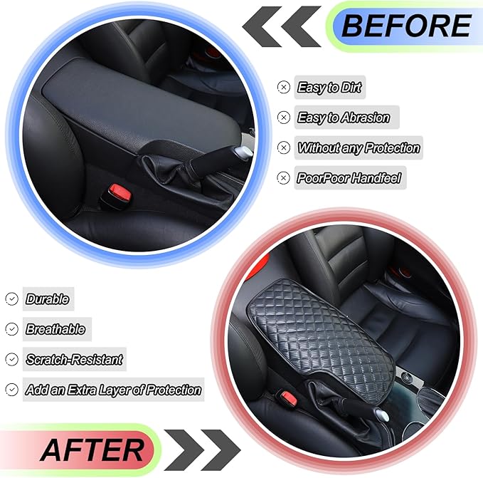 Center Console Armrest Cover for Chevy Corvette C6 2005-2013, Centre Armrest Seat Box Cover, Armrest Arm Rest Pad, Middle Consoles Cushion Protector Mat, Leather (Carbon Fiber)