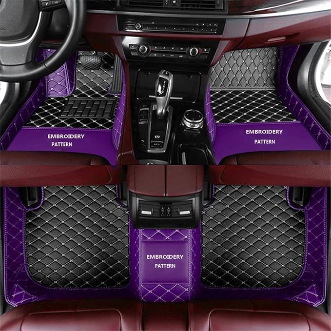 Custom Car Floor Mats for 96% Sedan SUV Sports Car Protection Full Coverage Pads Anti-Slip Leather Floor Lining All Weather Car Floor Mats (Black with Purple)