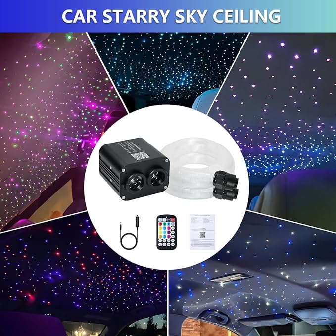 Starlight Headliner Kit,Twinkle + Music Sync Dual Color Fiber Optic Star Ceiling Lights with APP Remote Control, RGBW Star Lights for Car/Home Ceiling Decor, 400pcs 9.8ft