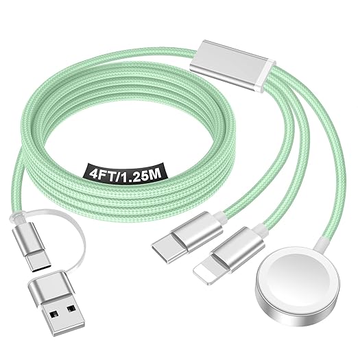 Travel Essentials for Apple Watch Charger,iPhone Charger,3 in 2 Type C/L/Magnetic Fast Charging Cable,Multi Charging Cable Portable Designed for iWatch Series,iPhone 17-11,Galaxy S26-S21,Car-4FT