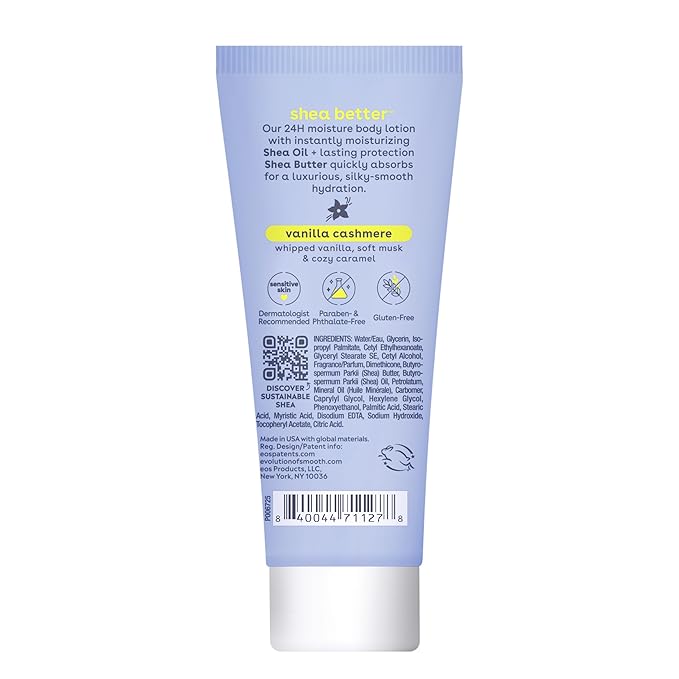 eos 24H Moisture Travel Body Lotion- Vanilla Cashmere,Travel Size Essential,Toiletries,Mini Body Lotion For Dry Skin,2.5 fl oz,(Pack of 2)