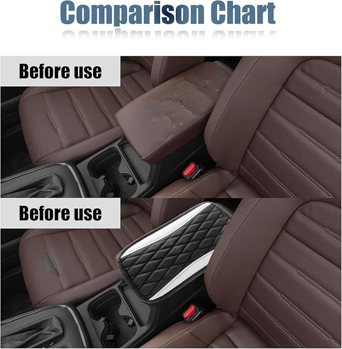Car Center Console Cover, Universal Leather Waterproof Armrest Seat Box Cover Protector, Comfortable Car Decor Accessories Fit for Most Cars, Vehicles, SUVs-White