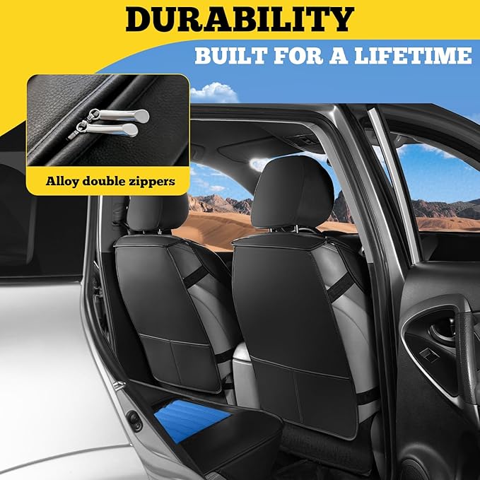 LINGVIDO Front Car Seat Covers, Faux Nappa Leather, Airbag Compatible and Waterproof Protectors for Sedans SUVs, Breathable Anti-Slip Interior for Commuters and Rideshare, Black/Light Blue