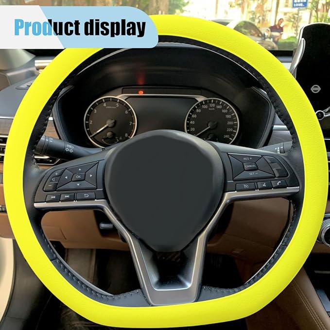 3PCS Silicone Car Steering Wheel Cover Set - Includes Car Handbrake Cover & Gear Shift Cover & Anti-Slip Steering Wheel Protector, Universal Auto Interior Decoration for Most Cars (Yellow)