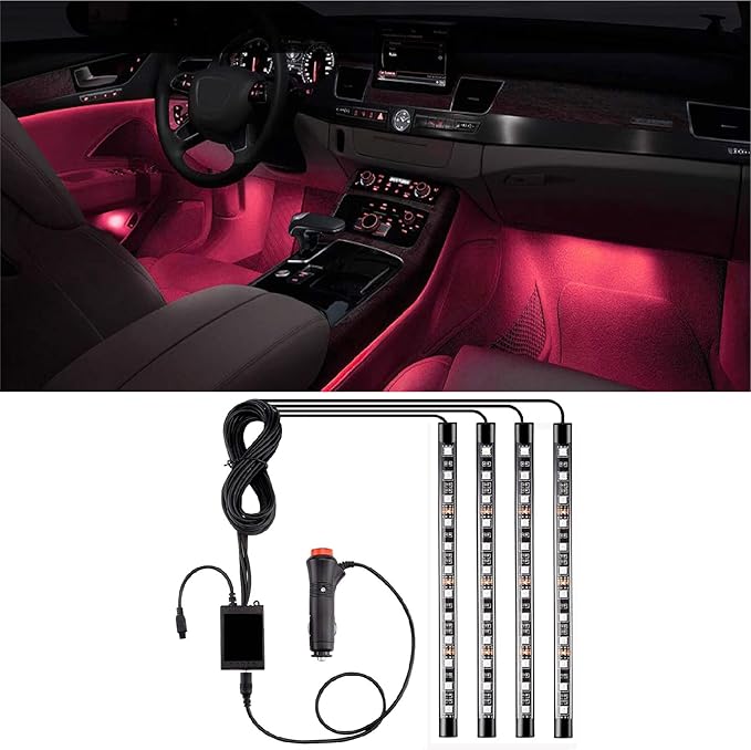 Led Interior Car Lights, Controller Led Lights for Cars, Multicolor Music Underglow Lighting Kits with Wireless Control and Sound Active Function, Car Charger Included, DC 12V