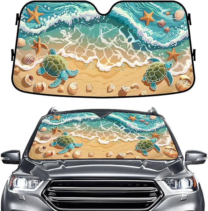 GENANY Turtle Windshield Sun Shade for Car SUV Truck (55x30 Inches), Sun Shade Windshield, Shades for Front Windows, Sunshade for Car Windshield, Protector Blocks UV