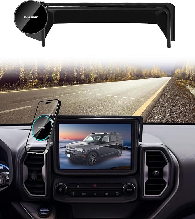 Phone Holder for Ford Bronco Sport 2021-2024 Accessories 8-Inch Screen, Car Magnetic Phone Mount Compatible with MagSafe, Magnets Fast Wireless Charger Phone Base(NOT FIT 2025, NOT FIT Bronco)