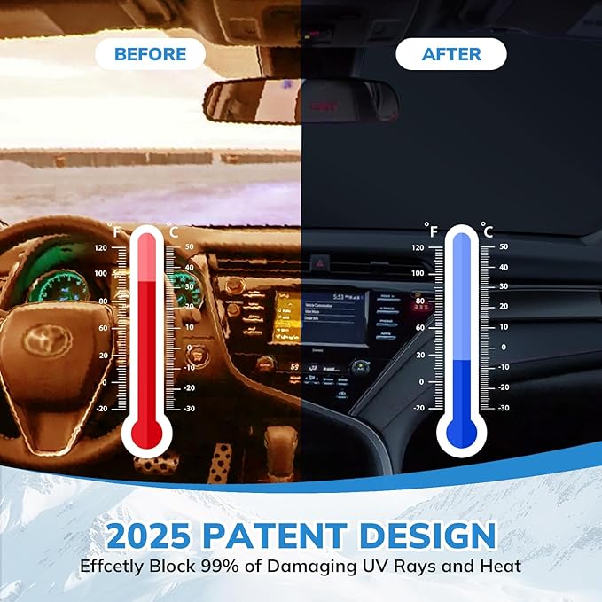 Windshield Sun Shade Original American Flag USA Patriotic Design - Folding Car Front Window Sunshade for Cars SUV Trucks, Max UV Blocking and Keep The Vehicle Cool XL