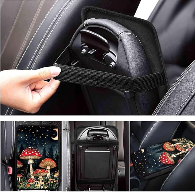 Forest Mushroom Print Car Elastic Steering Wheel Protector for Men Women Auto Interior Accessories Armrest Cover Handbrake Coer Fit for Trucks Vans Suvs