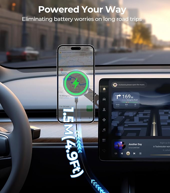Tesla Phone Mount Charger for iPhone MagSafe 【Hidden Foldable Design】 15W Wireless Charging, Universal Car Magnetic Dashboard Phone Holder, Tesla Model 3/Y/Cybertruck Accessories
