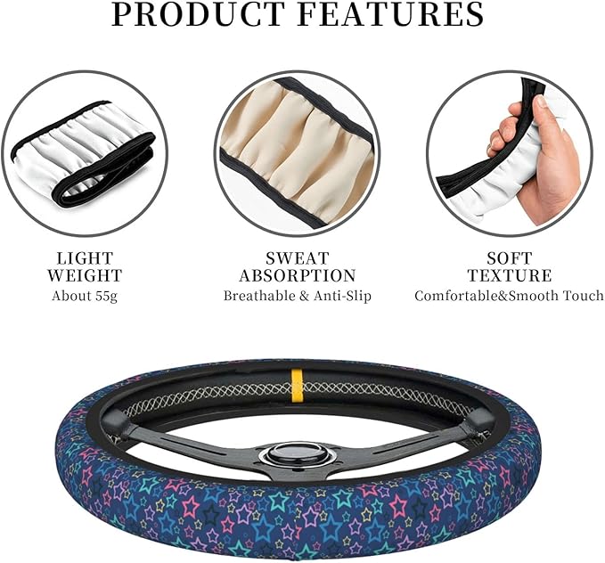 Colorful Star Blue Auto Car Steering Wheel Cover Universal 15 Inch Neoprene Interior Decor Protection Accessories