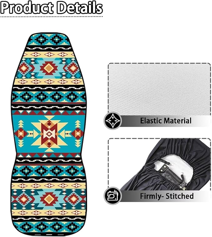 ELEQIN Car Seat Covers, Seat Cover Front Car Seat Cushion, Blue Aztec Geometric Front Auto Protector Universal Fit Most Cars, Automotive Interior Accessory