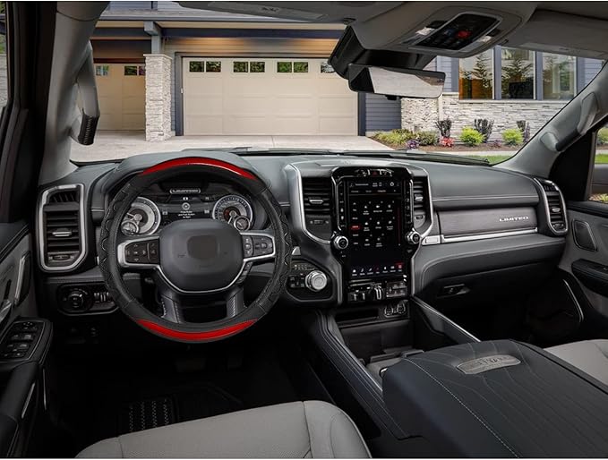 GIANT PANDA Steering Wheel Cover for Dodge Ram 1500 - Car Steering Wheel Covers for Dodge Ram 2500 3500 15.5-16 inch - Red