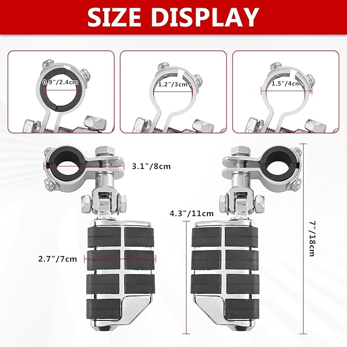 Motorcycle Clamp-on Highway Pegs Universal Adjustable Engine Guard Foot Rests w/Mount Clamp Kit For Most Motorcycle Models with 25mm 32mm 34mm Crash Bar Tube Accessories(Chrome Style)