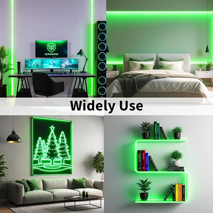 iNextStation 16.4FT/5M Green LED Strip Lights, DC12V Silicone Neon Light Strip, IP65 Waterproof Led Rope Lights Dimmer for Cuttable DIY, LED Light Strip for Bedroom, Indoor, Outdoor(with Plug)