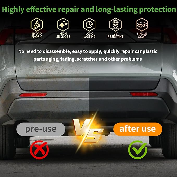 Kingvo Plastic Restorer for Cars, Black Plastic Trim Restoration,Vinyl Trim Restorer Automotive Hydrophobic Ceramic Coating with Foam Applicator,30ML(4-Pack)