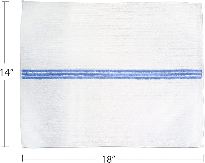 Nouvelle Legende Ribbed Microfiber Bar Mop Towels, Super Absorbent, Cleaning & Drying Cloths, Lint-Free, Streak-Free for Kitchen, Home & Auto, 14x18 Inch, 12-Pack, Blue Stripe
