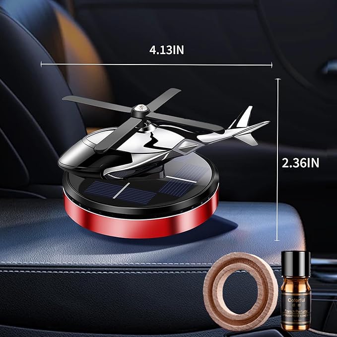 Car Air Freshener, Helicopter Solar Energy Rotating Aromatherapy Al Alloy Diffuser,Long-Lasting Fragrance, Interior Decoration Accessories Diffuser for Car and Home (Red)