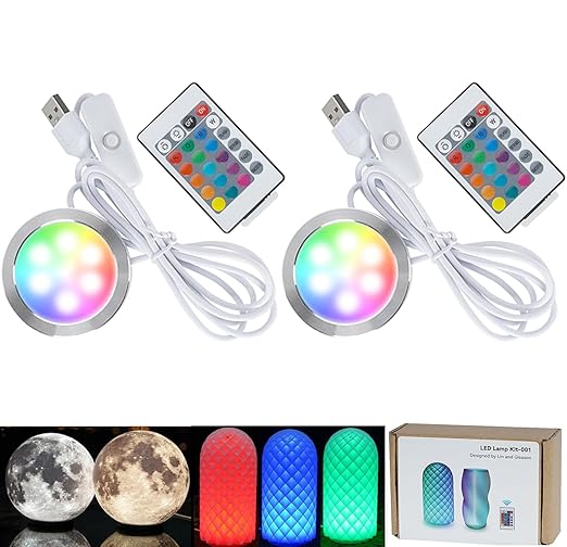 2PCS Remote Control RGB LED Lamp Kit 001 with Power Off Color Storage for Bambu Lab H2D/X1/P1P/A1 Includes Button Battery Makerworld 3D Printed DIY Hardware Model Spare Parts 5V USB Powered