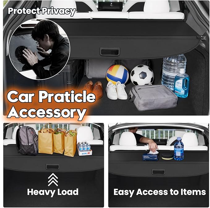 Powerty Cargo Cover for Tesla Model Y Juniper 2025 2026(Just for 5-Seaters), Trunk Cover Retractable Trunk Shielding Shade Privacy Luggage Screen for Model Y Juniper Accessories