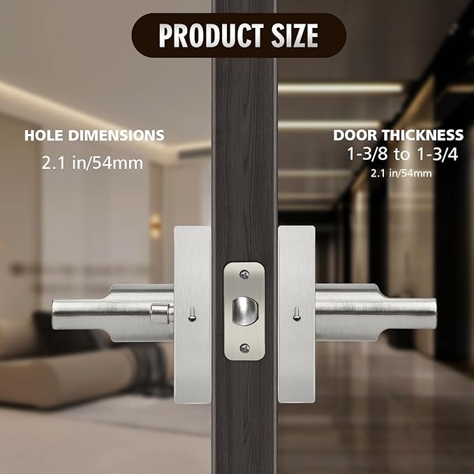 2 Pack Brushed Nickel Privacy Door Handles for Bed/Bathroom Interior Door Knob, Reversible Door Locks for Left or Right Sided Doors