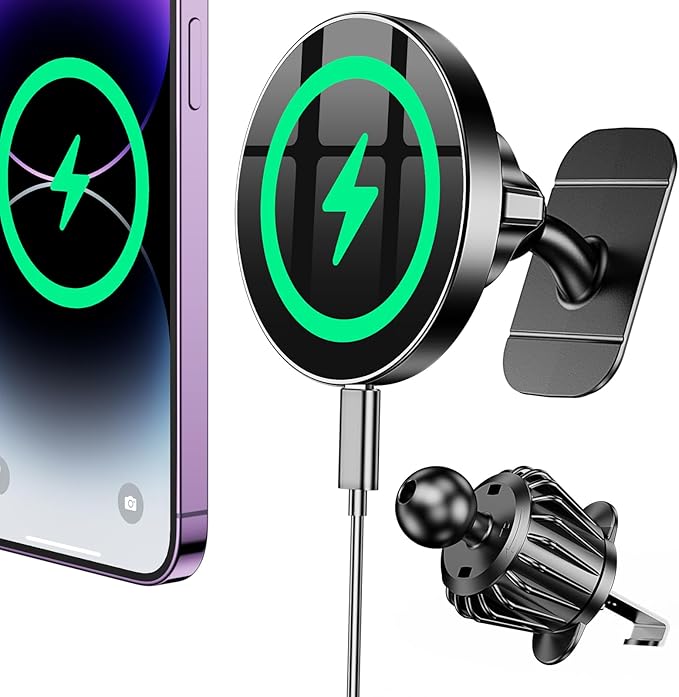Coolpow for Magsafe Car Mount Charger【100% Stable】 15W Magsafe Car Charger Magnetic Phone Holders for Your Car Accessories for Women Men Gifts for Mothers Day Wireless Car Charger for iPhone 17 16 15