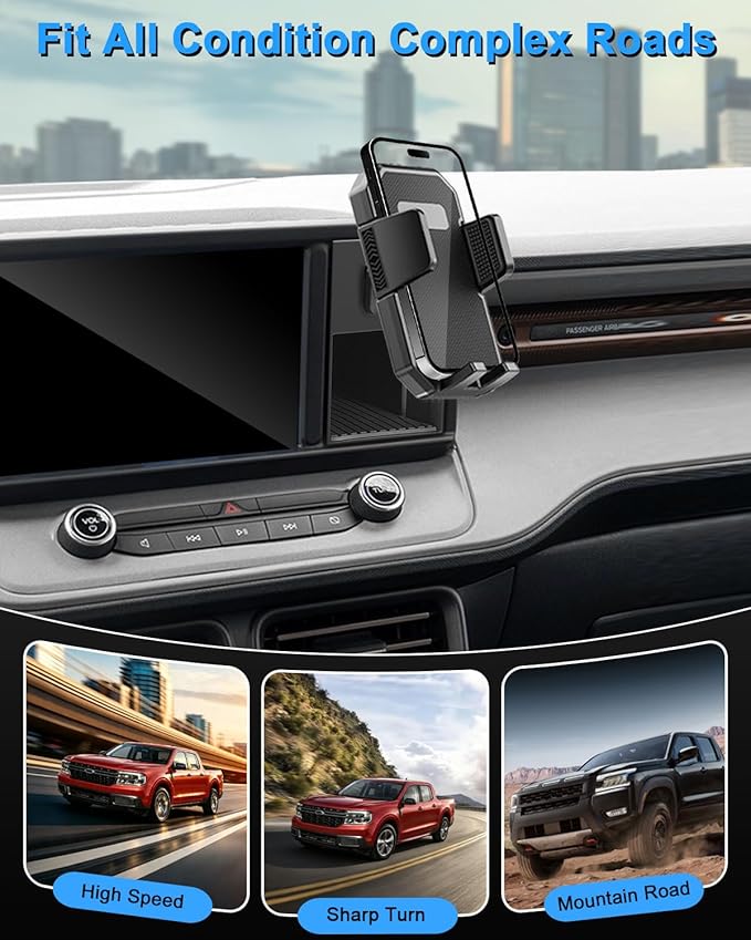 PZK Car Phone Holder for Ford Maverick 2022 2023 2024 Accessories Auto Lock Car Phone Mount with Cubby Insert Stroage Box Trunk Dash Mount Hands Free 360° Rotation