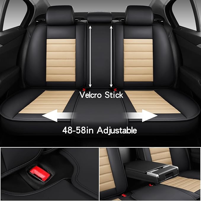 Car Seat Covers Full Set, Brown Car Seat Cover Lumbar Support, Car Seat Protector Waterproof, Nappa Leather Car Seat Cushion, Front Seats and Back Fit for Most Cars Beige
