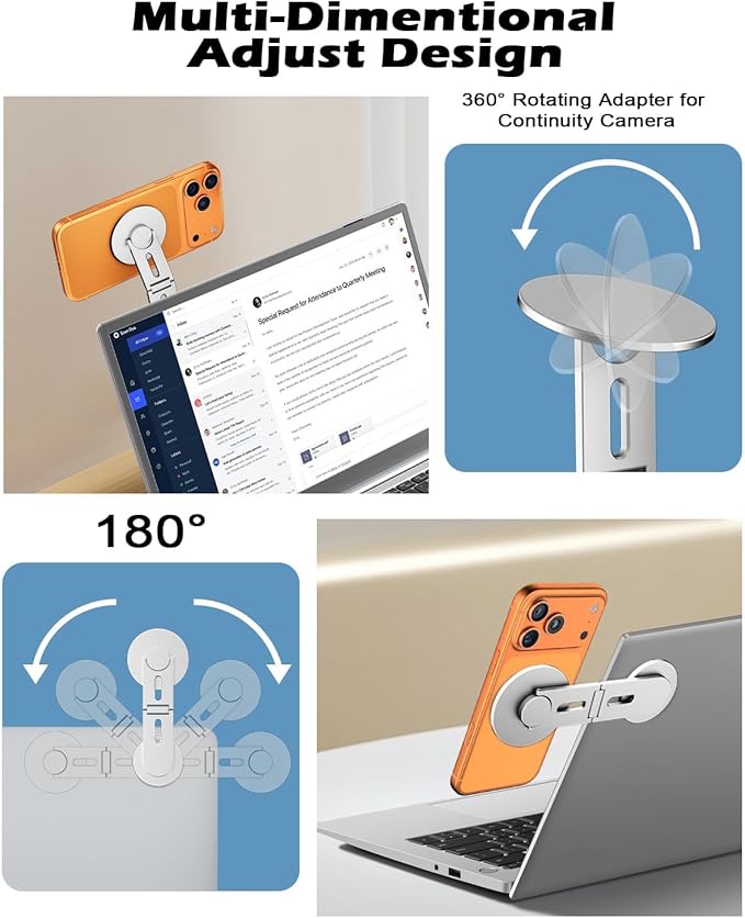 CloudValley Magnetic Phone Laptop Holder Mount, Foldable Hidden Portable Stand for iPhone 17/16/15/14/13 & All Phone, Clamp for Monitor Side, Compatible with Laptop, Desktop, Tesla Model 3/ Y, Silver