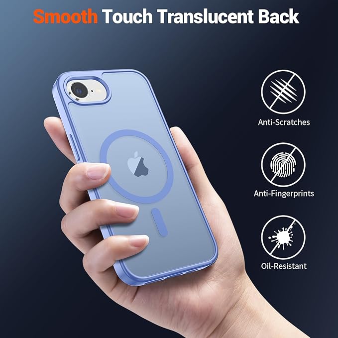 SUPFINE Magnetic for iPhone 17e Case/iPhone 16e Case with Screen Protector (Compatible with MagSafe)(Military Grade Drop Protection) Translucent Matte with Anti-Fingerprint Phone Case,Blue Purple