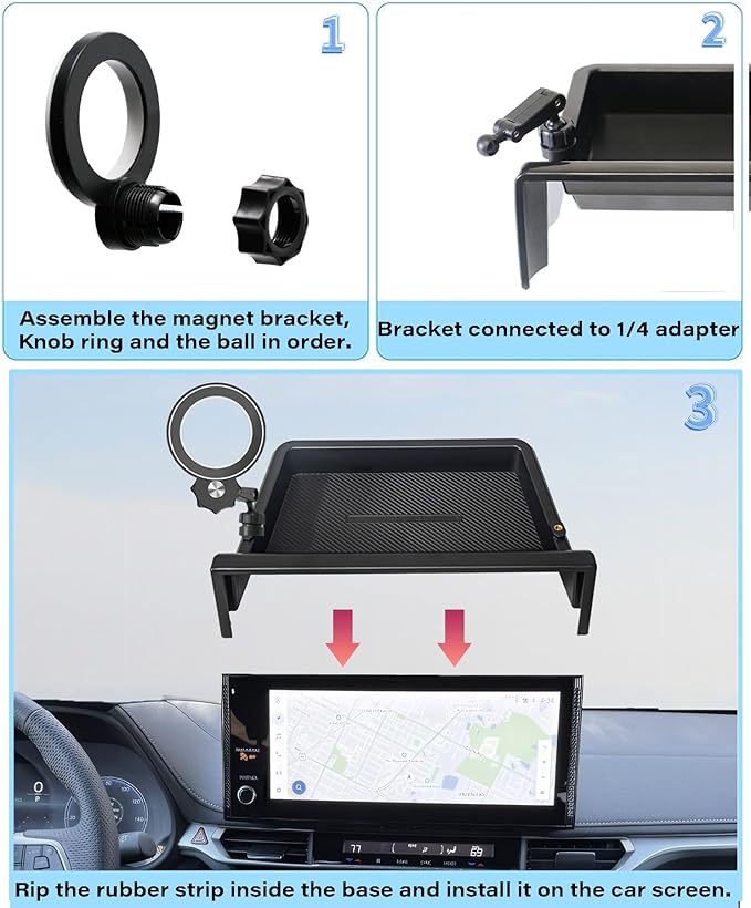 Car Phone Holder for 2025 2026 Toyota Sienna Accessories Apply to 8/12.3 Inch Screen Fixed Clip Magnetic Cell Phone Mount Hands-Free 360 Degree Rotation with Dashboard Storage Tray