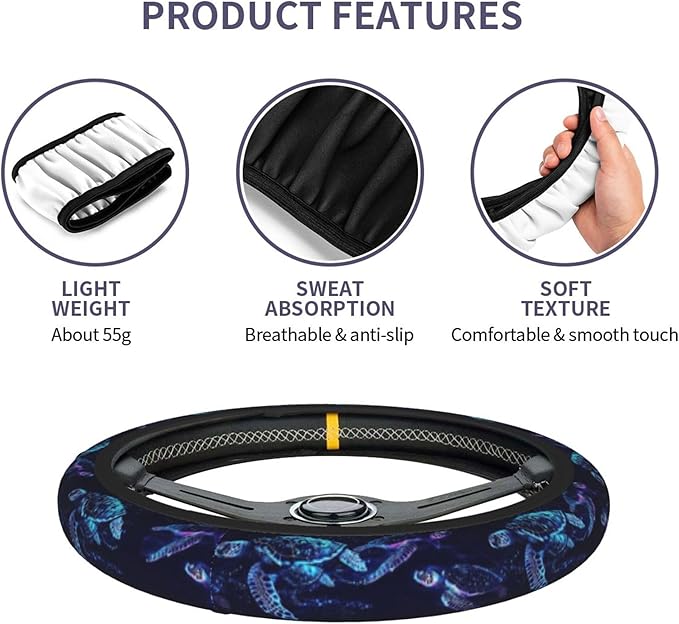 Sea Turtle Steering Wheel Cover - Bule Sea Turtle Steering Wheel Cover Anti-Slip Breathable Universal 14-15 Inch Car with 2 Pcs Car Coasters Suitable Men Women