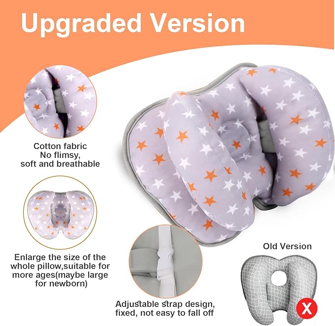 KAKIBLIN Baby Head Neck Support Pillow, 2 in 1 Banana Neck Support Pillow for Baby, Stroller Baby Travel Pillow for Newborn, Boy Girl, Adjustable Head Pillow for Kids Infants,Orange Pentagram