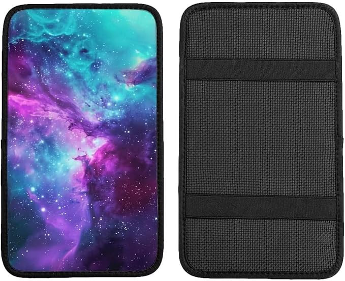 Galaxy Cosmic Center Console Armrest Cover Outer Space Arm Rest Box Lid Console Covers Nebula Fantasy Arm Rest Pads Fit for Most Cars Sedans Vans Truck Vehicles SUV