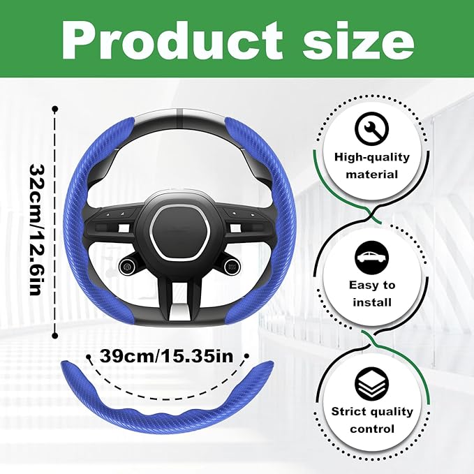 2pcs Carbon Fiber Anti-Skid Steering Wheel Cover, Anti-Skid Steering Wheel Cover/Segmented Steering Wheel Protector/Car Interior Accessories for Men/Women - Durable(Blue)