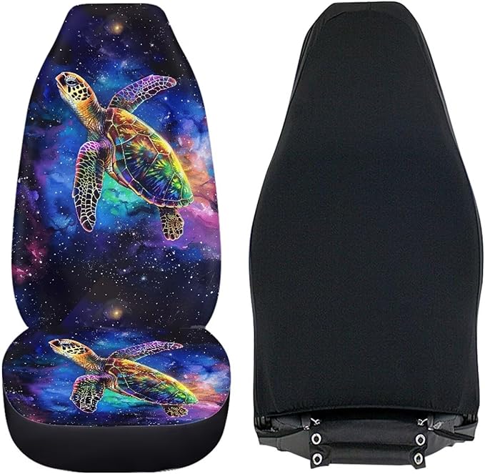 BIGCARJOB Galaxy Night Car Seat Covers Set for Front Only Sea Turtle Print Car Interior Accessories Cute Seat Protector for Cars Saddle Blanket,Fit Most Vehicle,Cars,Sedan