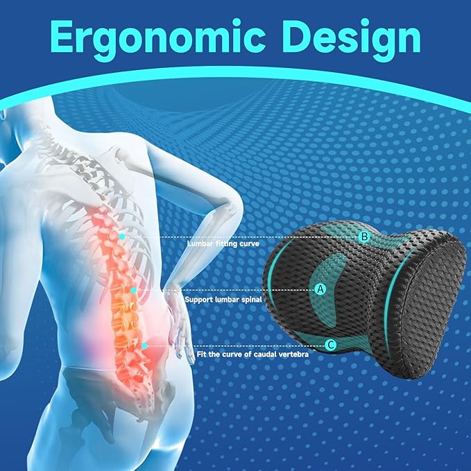 Lumbar Support Pillow for Office Chair Car Lumbar Pillow,Memory Foam Back Cushion with Breathable 3D Mesh Lumbar Support Orthopedic Backrest for Lower Back Pain Relief Ergonomic, LowerBackSupportBlack
