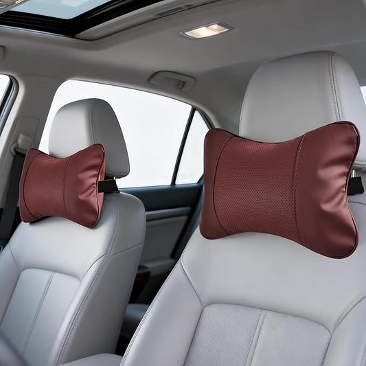 2 Pack Car Neck Pillow Soft Breathable Headrest Pillows for Driving Support, Universal Fit for Most Car Seats Decor Accessories（Maroon）