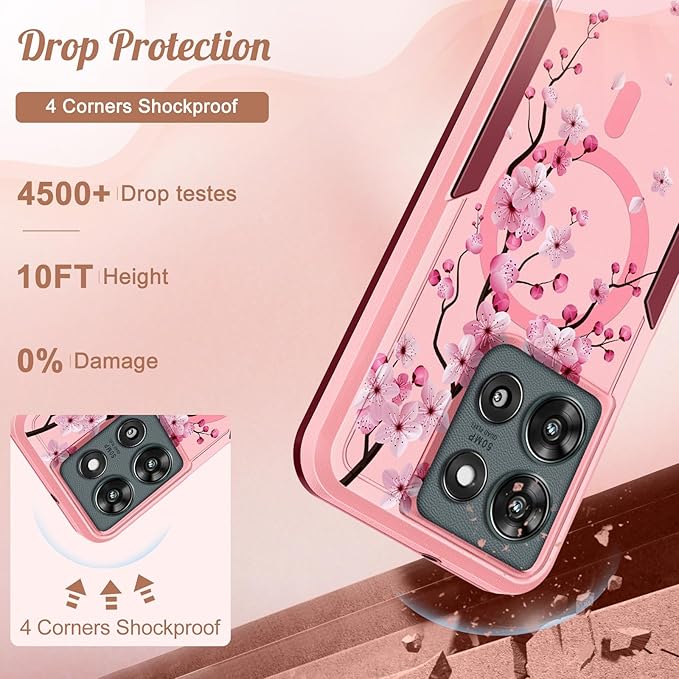 for Moto G 2025 Case Women - Compatible with MagSafe Cute Girls Magnetic Protective Phone Cover Girly Kawaii Flower Blossom Heavy Duty Shockproof Design for Motorola Moto G 5G 2025 Cases