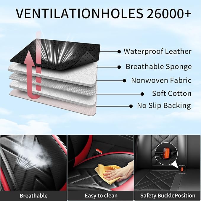 CX-30 Car Seat Covers Fit for Mazda CX-30 2020-2026, Full Coverage Premium Leather Waterproof Breathable Seat Covers, Automotive Seat Protectors, Airbag Compatible(2 Front Seats, Black & Red)