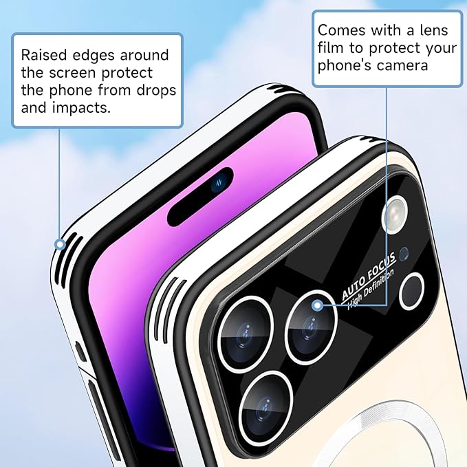 Guppy Compatible with iPhone 17 Pro Max Magnetic Case, with Full Camera Lens Protector [Compatible with MagSafe] Scratch Resistant Gradient Glass Back Cover Phone Case-White