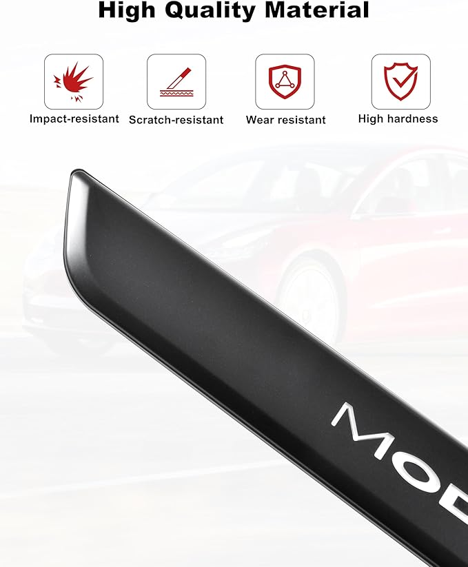 LED Door Sill Lights for Tesla Model 3 2017-2025 Accessories, ABS Scratch-Resistant Sill Protector with 7-Color RGB Lighting, Battery Powered Model 3 Pedal Mood Lamp, Matte Black, 4PCS