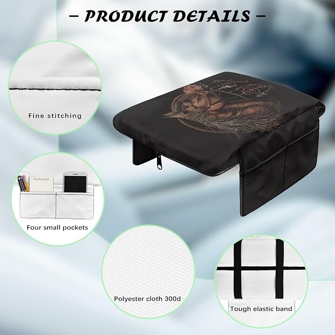 Wanyint Brown Horse Dream Catcher Auto Center Console Cover Armrest Seat Box Pad Protector with Side Storage Pocket Middle Console Pad Arm Rest Protective Cover Car Interior Protection