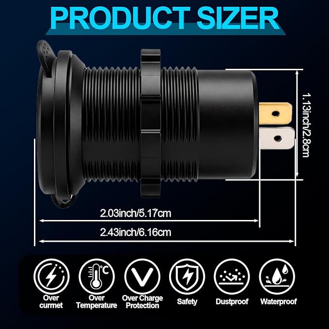 12v usb charger, PD 20W USB-C Power Socket and 18W QC3.0 Socket Waterproof Power Outlet 12V/24V with Power Switch 12V USB C Outlet for Car Golf Cart Boat Marine Bus Truck RV Marine Motorcycle etc.